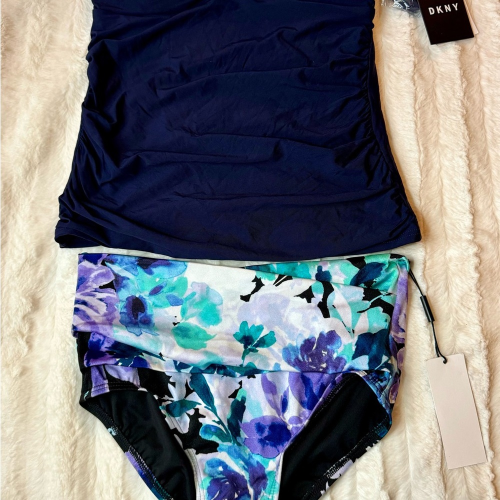 DKNY Navy and Calvin Klein Floral bottoms Swimsuit